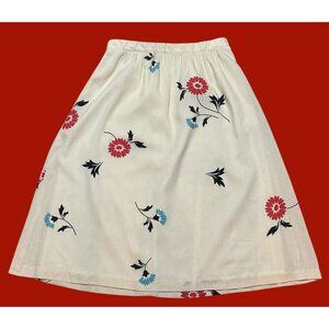 Vintage Panther Floral Print Skirt Ivory Gathered Waist Union Made Cottagecore